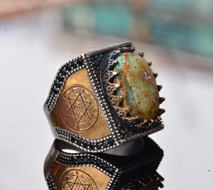 Gerçek Arizona Turkuaz Taş Yüzük, David of Star Yüzüğü, Boho Yüzük - Görsel 4