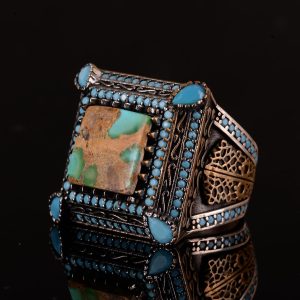 Gerçek Doğal Arizona Turkuaz Taş Yüzük, Kral Yüzük, Vintage Yüzük, El Yapımı Yüzük, 925 Ayar Gümüş Yüzük için Erkekler - Görsel 5