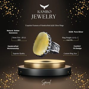 Gerçek Ham Amber Taş Yüzük, El Yapımı Gümüş Yüzük, 925 Ayar Gümüş Erkek Yüzüğü - Görsel 2