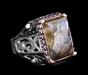 925 Ayar Gümüş Yüzük, Çiğ Labradorit Doğal Taş, Erkek Yüzüğü, El Yapımı Yüzük - Görsel 2