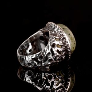 925 Ayar Gümüş Erkek Yüzük, Doğal Prehnit Taşı, Doku Detaylı Bant, Yeşil Prehnit Taşı - Görsel 3