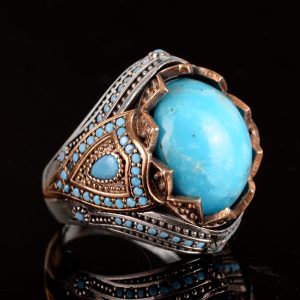 Gerçek Doğal Arizona Turkuaz Taş Yüzük, Kral Yüzüğü, Sultan Yüzüğü, 925 Ayar Gümüş Yüzük Erkekler İçin - Görsel 4