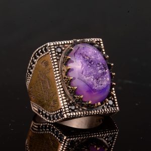 Gerçek Doğal Druzy Kuvars Taş Yüzük, Camii Yüzüğü, Gümüş Yüzük - Görsel 6