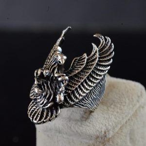 Erkekler için Sterling Gümüş Yüzük - Büyük ve Ağı Heavy Phoenix Ölüm Kafası Biker Yüzüğü - Görsel 3