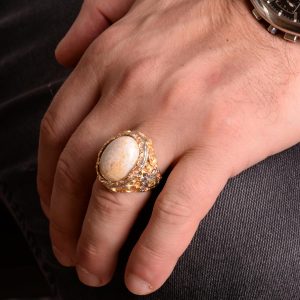 Gerçek Doğal Mercan Taşı Yüzük, 925 Ayar Gümüş Yüzük Erkekler İçin - Görsel 3