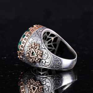 Gerçek Doğal Taş Yüzük - El Yapımı Kral Yüzüğü - 925 Ayar Gümüş Yüzük (Malakit) - Görsel 7