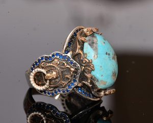 Gerçek Doğal Arizona Turkuaz Taşlı Aslan Yüzüğü - Gümüş Erkek Yüzüğü - Görsel 4