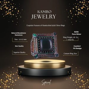 925 Ayar Gümüş Erkek Yüzük - Gerçek Doğal Malakit Taşı ile Lüks ve Farklı Tasarım (Kan Taşı) - Görsel 2