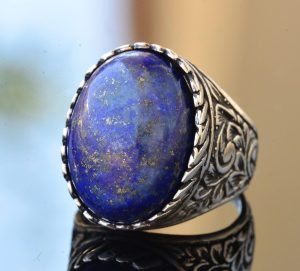 Gerçek Lapis Lazuli Taşı, El Yapımı Yüzük, Gümüş Erkek Yüzüğü - Görsel 3