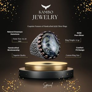 925K Katı Gümüş Erkek Yüzük, Doğal Taşlarla - El Yapımı Şıklık (Yeşil Göz Taşı) - Görsel 5