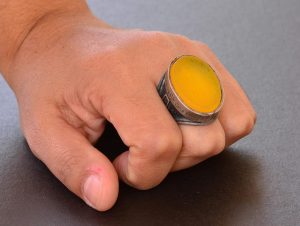 Gerçek Doğal Kehribar Taş Yüzük, 10.00 Karat, İslami Yüzük, Sterlin Gümüş Yüzük, Sarı - Görsel 7