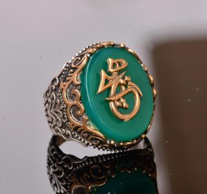 925 Ayar Gümüş Yüzük - Semboller Yüzüğü - Yeşil Ağaçtaşı Yüzük - Görsel 3