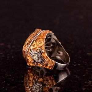 925 Ayar Gümüş Doğal Kehribar Taşlı Erkek Yüzük - El Yapımı Vintage Tarzı Takı - Görsel 6