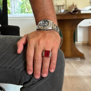 925 Ayar Gümüş El Yapımı Erkek Yüzük - Yapay Taş Yüzük - Erkek Yüzük (Yapay Kırmızı Paraiba) - Görsel 3