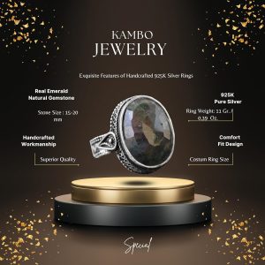 Gümüş Yüzük, Doğal Zümrüt Taşı, Vintage Tasarım - Görsel 2