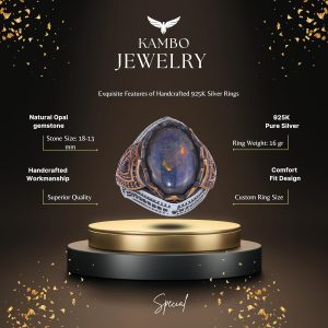 925 Ayar Gümüş Erkek Yüzük - Doğal Opal - Bronz Kaplama Detaylar - El Yapımı Dikkat Çekici Parça - Görsel 2