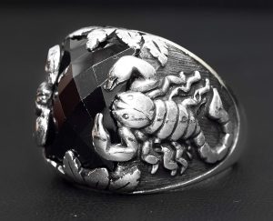 Erkekler için Sterlin Gümüş Akrep Yüzük - Doğal Oniks Taşı, Hayvan Tasarımı - Görsel 5