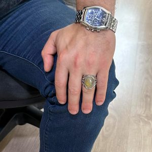 Doğal Cabochon Altın Rutilatlı Kuvars Taşlı Yüzük, Tasarım Gümüş Erkek Yüzüğü, 925 Ayar Sert Gümüş Erkek Yüzüğü - Görsel 3