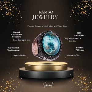 Gümüş Süleyman Mührü Yüzüğü, Gerçek Doğal Kırmızı Krysokolla Taşı Yüzüğü, 925 Ayar Saf Gümüş Erkek Yüzüğü - Görsel 2