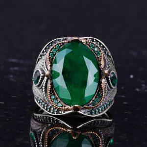 Yeşil Paraiba Yapay Taş Yüzük - 925 Ayar Gümüş Yüzük, El Yapımı Taş Takı - Görsel 4