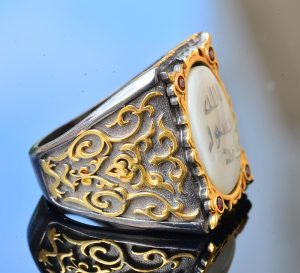 Erkeksterling Gümüş Sultan Yüzük - İslami Tasarım (Beyaz) - Görsel 4