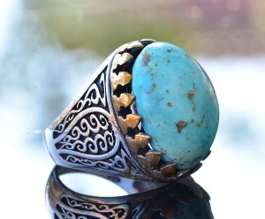 Doğal Arizona Turkuaz Taşlı Yüzük - Gümüş Erkek Yüzüğü - Görsel 4