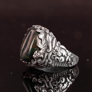 Gerçek Doğal Kan Taşı Yüzük, 925 Ayar Gümüş Erkek Yüzüğü, El Yapımı Erkek Yüzüğü - Görsel 5