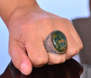 Doğal Kan Taşı ile El Yapımı Yüzük, Sterlin Gümüş Büyük Erkek Yüzüğü - Cesaret ve Gücün Sembolü - Görsel 5