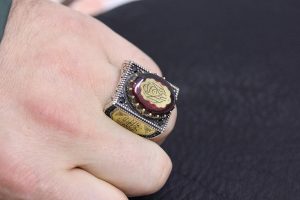 Erkek sterling gümüş yüzük, cami işlemeli yüzük, amber taşlı, İslami yüzük - Görsel 6