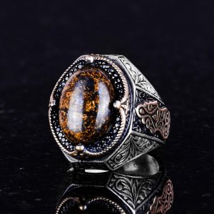 El Yapımı Doğal Bronzit Taş Yüzük - Cesur 925 Ayar Katı Gümüş Erkek Yüzüğü, Topraklama Gücü Tasarımı - Görsel 6