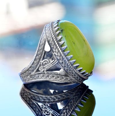 El Yapımı Jade Taş Yüzük, 925 Ayar Gümüş Erkek Yüzüğü - Sakinlik ve Uyum Tasarımı - Görsel 4