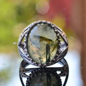 Gerçek Prehnit Doğal Taş Yüzük, Erkekler için İslami Yüzük, 925 Ayar Gümüş - Görsel 5