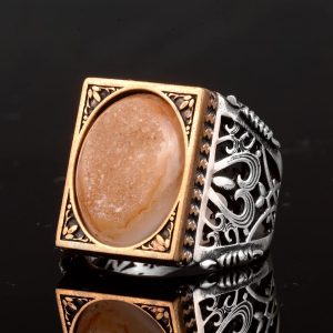 925 Ayar Gümüş Minimalist Yüzük ile Druzy Kuvars: Mor & Bej Varyasyonlar (Bej) - Görsel 4