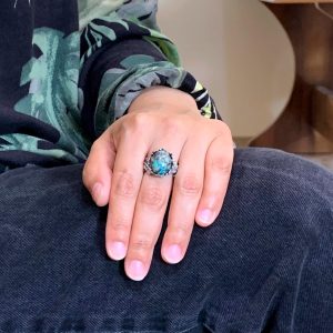 Doğal Arizona Turkuaz Taşlı Yüzük, 925 Ayar Gümüş Yüzük, Minimalist El Yapımı Yüzük (Model-16) - Görsel 3