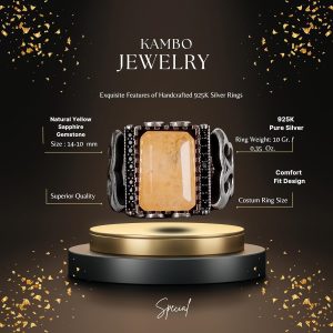 Gerçek Doğal Sarı Safir Taşlı Erkek Yüzük, Minimalist Yüzük, El Yapımı Yüzük, 925 Ayar Gümüş Yüzük - Görsel 2