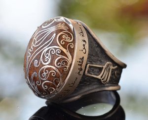 El Yapımı Ceviz Oymalı Gümüş Taş İşlemeli - Ayar Gümüş Erkek Yüzük - Görsel 4