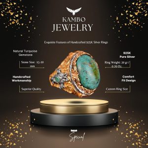 925 Ayar Gümüş Erkek Yüzük ile Doğal Arizona Turkuaz Taşı - Cesur ve Şık Tasarım, Günlük Kullanım ve Özel Etkinlikler için İdeal (Stil-4) - Görsel 2