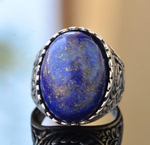 Gerçek Lapis Lazuli Taşı, El Yapımı Yüzük, Gümüş Erkek Yüzüğü - Görsel 2