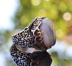 Erkekler için Sterlin Gümüş Yüzük - Doğal Agat Taşı ile İnce Tasarım - Görsel 4