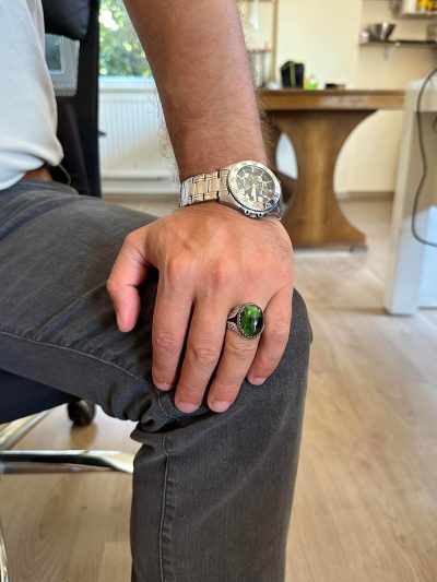 925 Ayar Gümüş Yüzük - Sentetik Taş Gümüş Yüzük - El Yapımı Yüzük (Sentetik Peridot) - Görsel 3