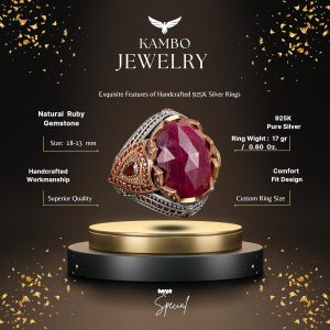 Gerçek Doğal Taş Yüzük, 925 Ayar Gümüş Yüzük, Erkek Gümüş Yüzük - Görsel 2