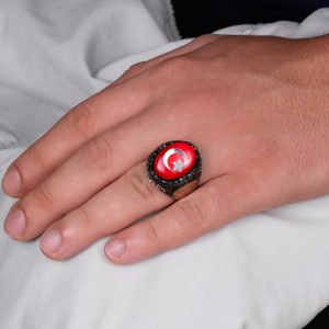 Yıldız ve Hilal Desenli Yüzük - El Yapımı Yüzük - 925 Ayar Gümüş Erkek Yüzüğü - Görsel 3