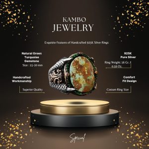 Gümüş Kartal Pençesi Turkuaz Yüzük Erkekler için, 925 Ayar Gümüş Erkek Yüzük, Büyük Yüzük - Görsel 2