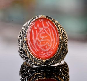 Doğal Akik Taşlı Yüzük - Sterlin Gümüş Erkek İslam Yüzüğü - Görsel 5