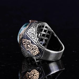 Zarif El Yapımı Cabochon Zümrüt Taşlı Yüzük, 925 Ayar Gümüş Yüzük - Görsel 7