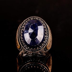 925 Ayar Gümüş Erkek Yüzük, Gerçek Doğal Taş Yüzük, İslami Yüzük (Safir) - Görsel 2