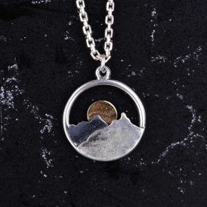 925 Ayar Gümüş Kolye - Dağ ve Gün Batımı Kolyesi - Görsel 3