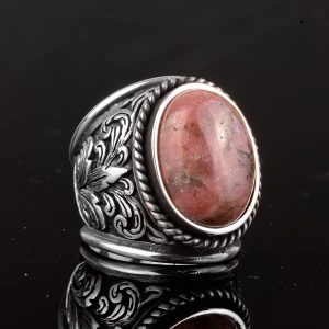 Erkekler için 925 Ayar Gümüş Yüzükler - Doğal Taş Seçimi (Rhodonite) - Görsel 3