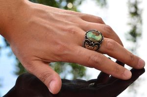 Erkekler için Yeşil Turkuaz Taş Yüzük, 925 Ayar Gümüş ile Vintage Orta Doğu Tasarımı (Stil-1) - Görsel 6