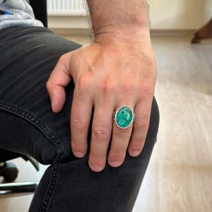 Gerçek Doğal Krysokolla Taşı Yüzük - El Yapımı 925 Ayar Gümüş Yüzük - Bilgelik, Koruma ve Ruhsallığın Sembolü (Krysokolla) - Görsel 3